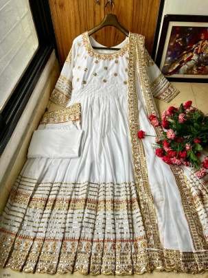 Zari Embroidered Anarkali Gown in Heavy Muslin Cotton