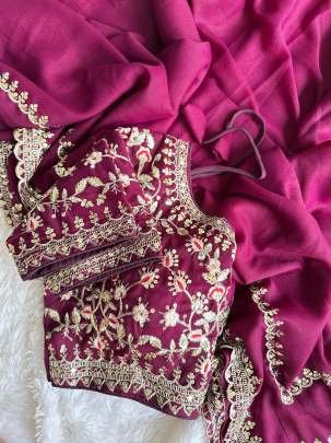 Zari Weave Wine Colour Georgette Saree