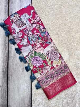Zari Weaving Worked Printed Silk Pink Saree