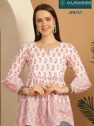 Zeenat By Rajnandini Pure Cambric Cotton Printed Tops with Handwork