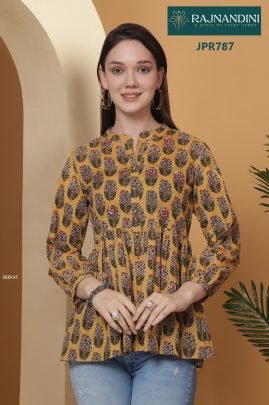 Zeenat By Rajnandini Pure Cambric Cotton Printed Tops with Handwork