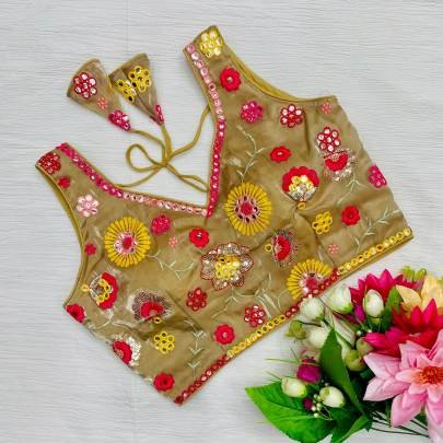 Zimmy Choo Golden All Over Floral Embroidered Sleeveless Blouse