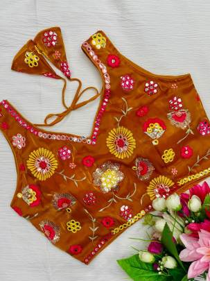 Zimmy Choo Orange All Over Floral Embroidered Sleeveless Blouse