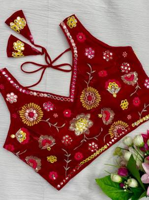 Zimmy Choo Red All Over Floral Embroidered Sleeveless Blouse