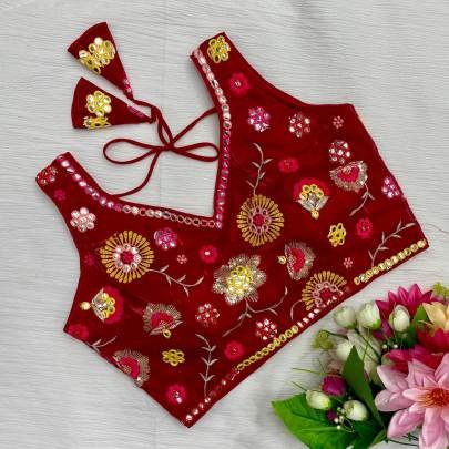 Zimmy Choo Red All Over Floral Embroidered Sleeveless Blouse