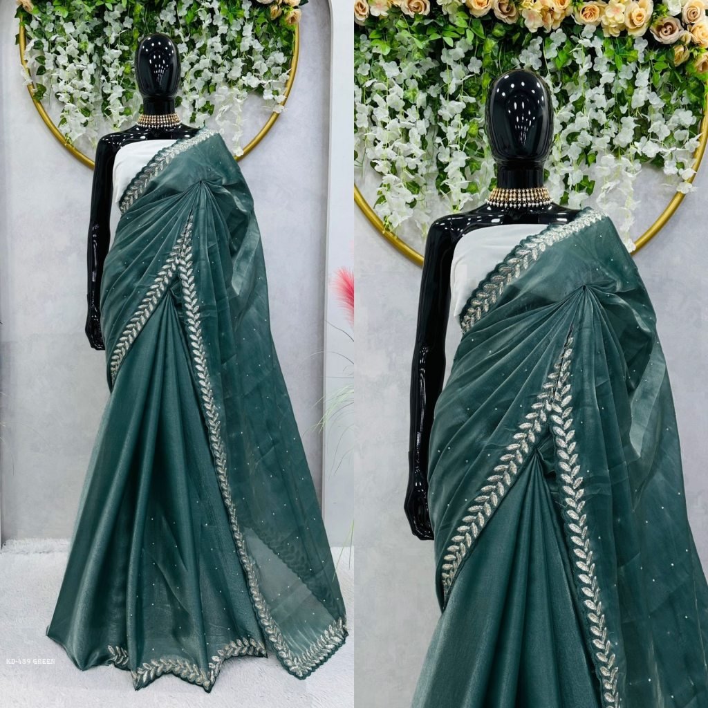 Green Jimmy Choo Saree With Stone Work